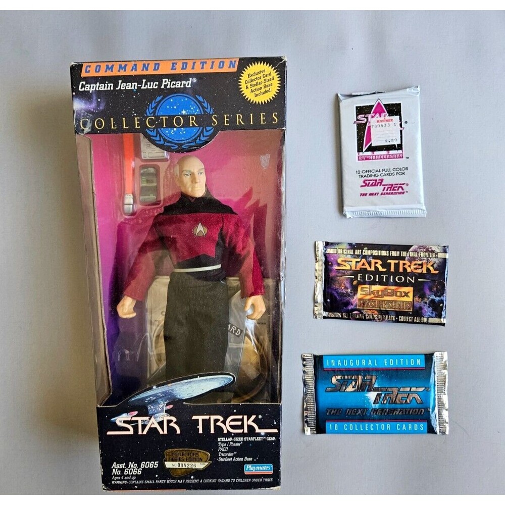 Playmates Toys Star Trek Captain Jean-Luc Picard with 3 Card Packs. NIB.